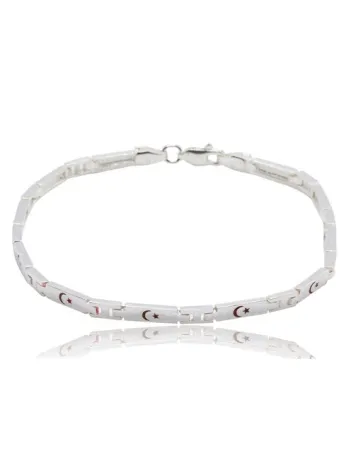 Ay Yıldız İşlemeli Gümüş Erkek Bileklik Künye