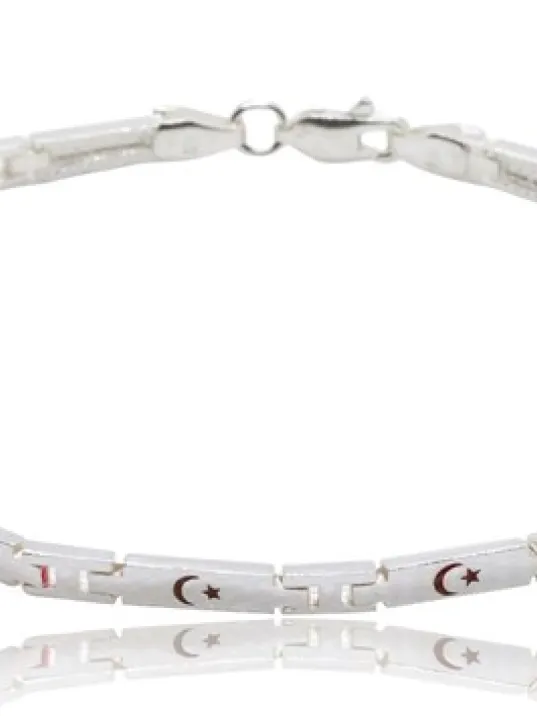 Ay Yıldız İşlemeli Gümüş Erkek Bileklik Künye