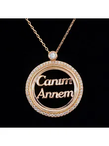 Canım Annem Yazılı Rose Renk Bayan Gümüş Kolye