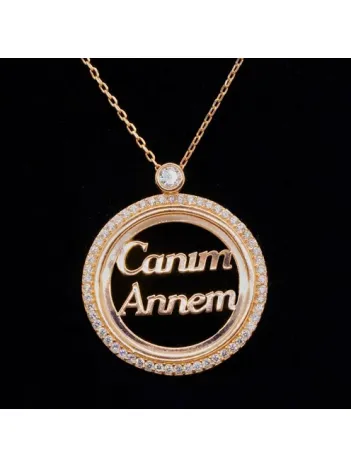 Canım Annem Yazılı Rose Renk Bayan Gümüş Kolye