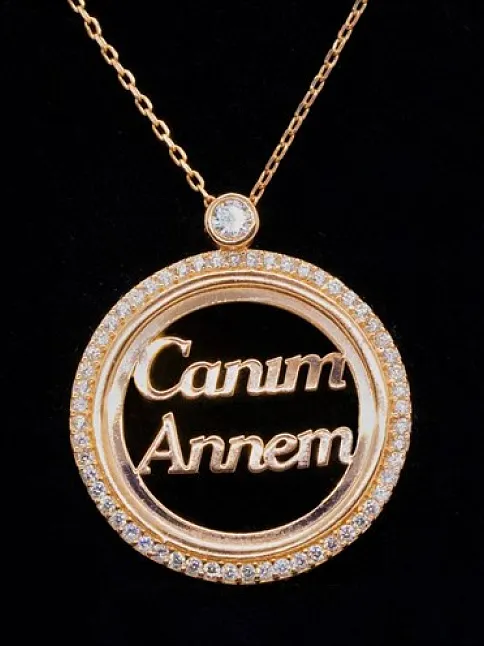 Canım Annem Yazılı Rose Renk Bayan Gümüş Kolye