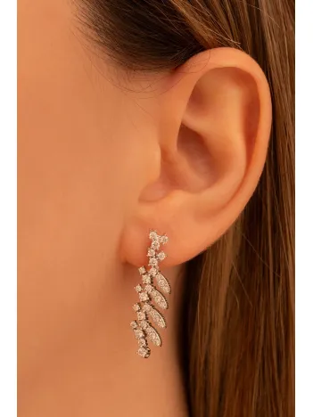 Kadın Gümüş Küpe - Nigar Zirkon Taşlı Yaprak Model Kadın Küpe