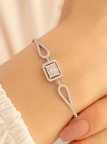 Kadın Gümüş Bileklik - Baget Taşlı Damla Model Gümüş Bileklik