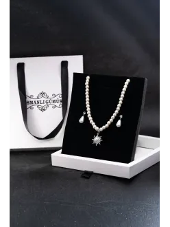 Kadın İnci Kolye Küpe Set - Solara Model Çiçek Motifli Kadın İnci Set