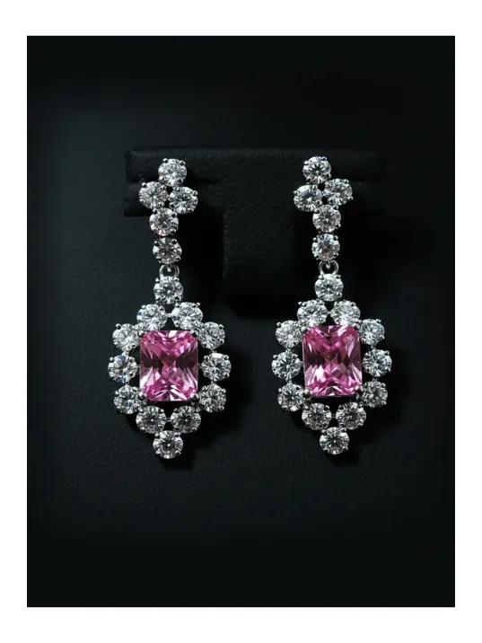 Kadın Gümüş Kolye Yüzük Küpe Set - Bella Model Kare Pembe Zirkon Taşlı Set Kadın Gümüş Kolye Yüzük Küpe Set - Bella Model Kare Pembe Zirkon Taşlı Set