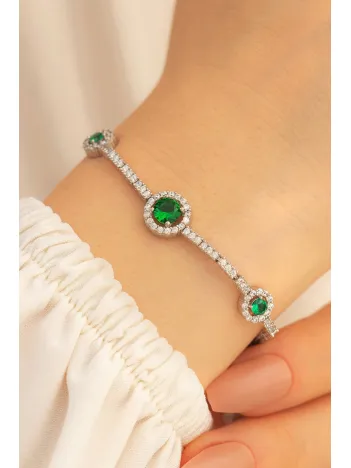 Selen Zümrüt Taşlı Su Yolu Bayan Gümüş Bileklik