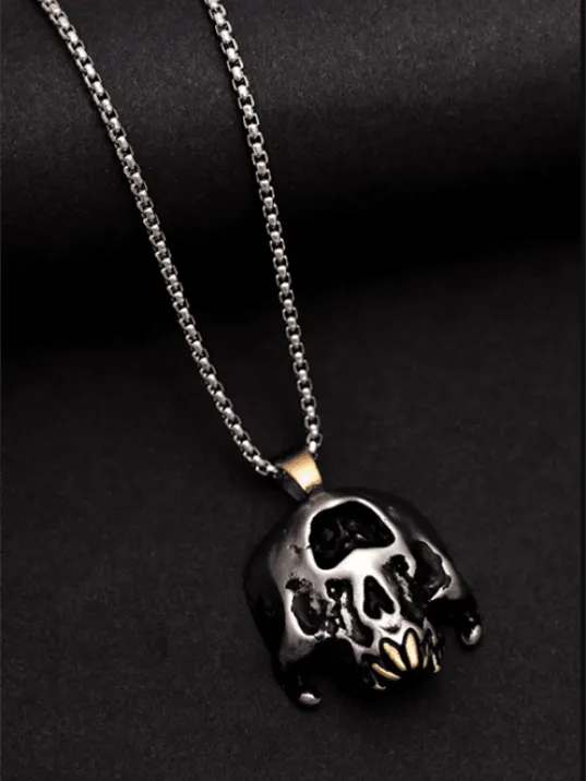 Erkek Kolye - Yaratık Kuru Kafa Model Erkek Çelik Kolye - 316 L Paslanmaz Çelik Kolye