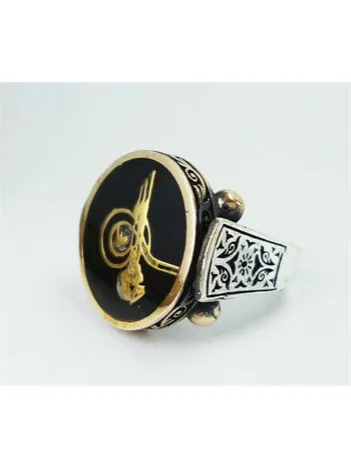 TUĞRALI SİYAH OTANTİK GÜMÜŞ ERKEK YÜZÜK YZK307