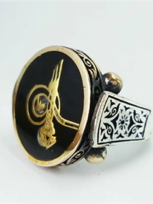 TUĞRALI SİYAH OTANTİK GÜMÜŞ ERKEK YÜZÜK YZK307