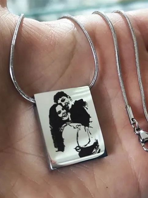 Lazer Fotoğraf Kazımalı Unisex Çelik Kolye