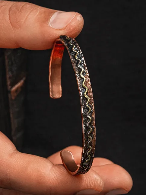 Copper Wave Bakır Kelepçe Bilezik Erkek Kadın Doğal Taşı ve Metal Kutulu