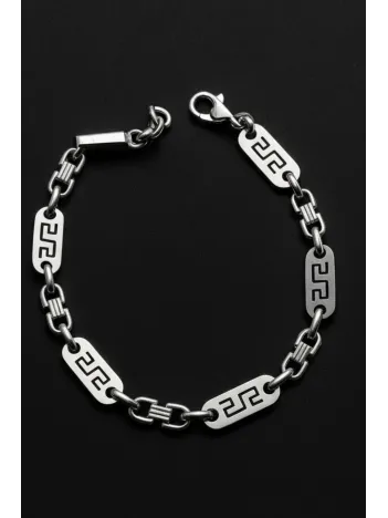 Erkek Çelik Bileklik - Vendetta Model Grek Desenli Kalın Tasarım Kararmaz Paslanmaz Çelik Bileklik