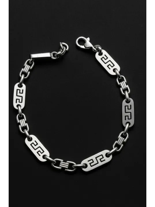 Erkek Çelik Bileklik - Vendetta Model Grek Desenli Kalın Tasarım Kararmaz Paslanmaz Çelik Bileklik