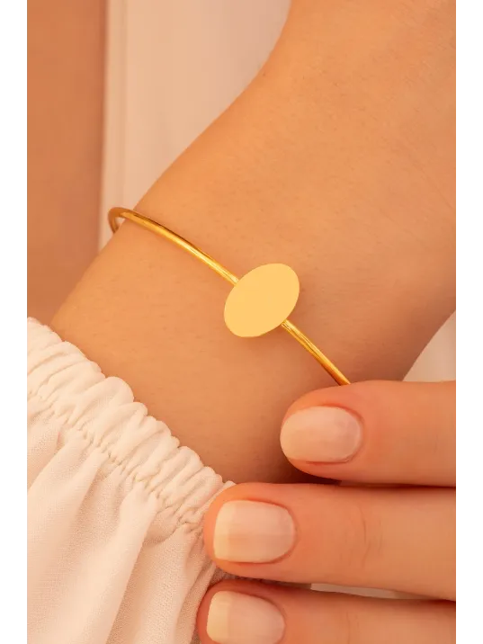 Kadın Gümüş Bileklik - El Yapımı Gümüş Elips Motifli Kadın Bileklik Kelepçe