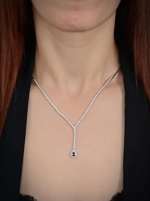 Belinda Bayan Ametist Taşlı Gümüş Su Yolu Set - Kolye, Bileklik, Küpe, Yüzük
