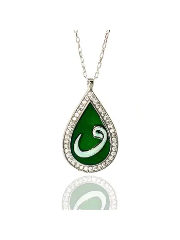 Zirkon Taşlı Damla Model Vav Harfi Bayan Gümüş Kolye