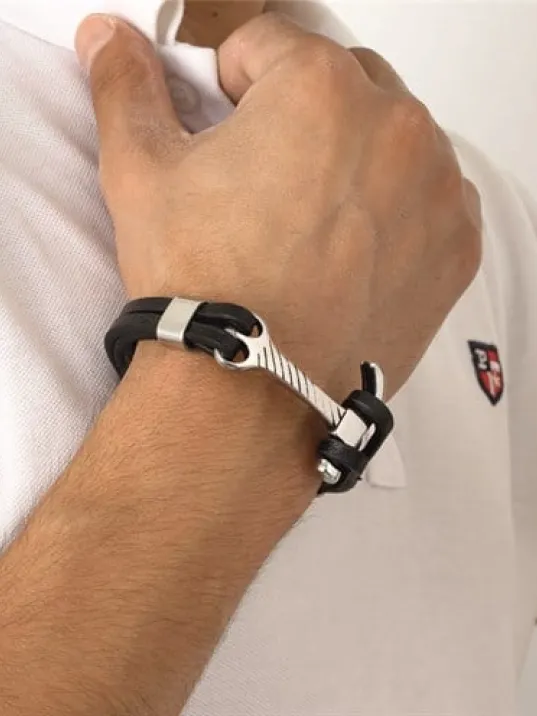 Erkek Çelik Çekiç Keser Figürlü Deri Bileklik