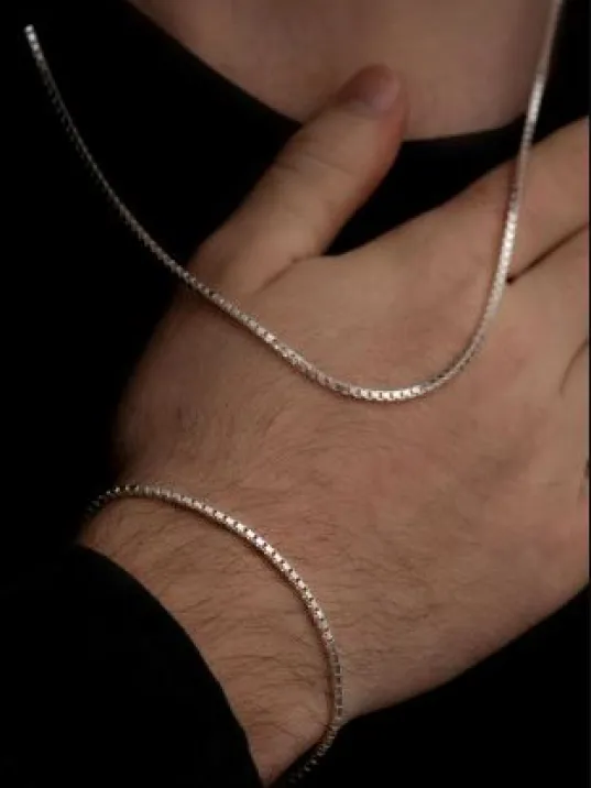 Erkek Gümüş Kolye Bileklik Set - 925 Ayar Küp Zincir Gümüş Set 2mm Erkek Gümüş Kolye Bileklik Set - 925 Ayar Küp Zincir Gümüş Set 2mm