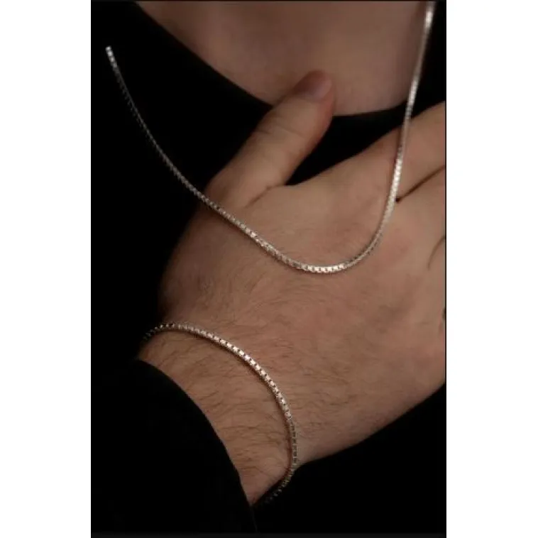 Erkek Gümüş Kolye Bileklik Set - 925 Ayar Küp Zincir Gümüş Set 2mm Erkek Gümüş Kolye Bileklik Set - 925 Ayar Küp Zincir Gümüş Set 2mm
