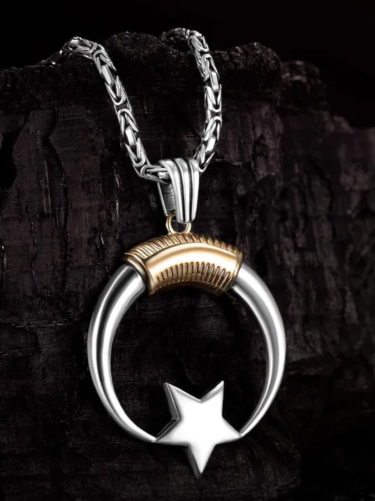 Erkek Gümüş Kolye - Hilal Ay Yıldız Motifli Kral Zincirli Erkek Kolye Erkek Gümüş Kolye - Hilal Ay Yıldız Motifli Kral Zincirli Erkek Kolye