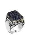 Heded Lacivert Zirkon Taşlı Yanı İşli Özel Seri Erkek Gümüş Yüzük