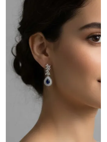 Çise Safir Taşlı Gümüş Su Yolu Küpe