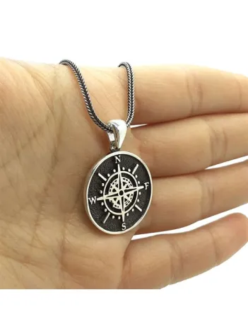 Pusula Erkek Gümüş Kolye Zincir