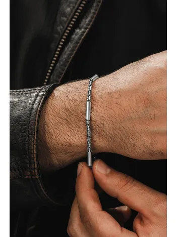 Erkek Gümüş Set - 2,8 mm Kalınlıkta Kral Model Parçalı Kral Erkek Kolye ve Bileklik Set