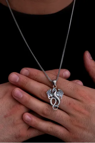 Erkek Gümüş Kolye - Game Of Thrones Ejderha Figürlü Gümüş Erkek Kolye
