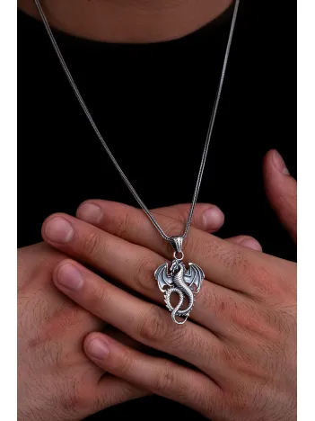 Erkek Gümüş Kolye - Game Of Thrones Ejderha Figürlü Gümüş Erkek Kolye