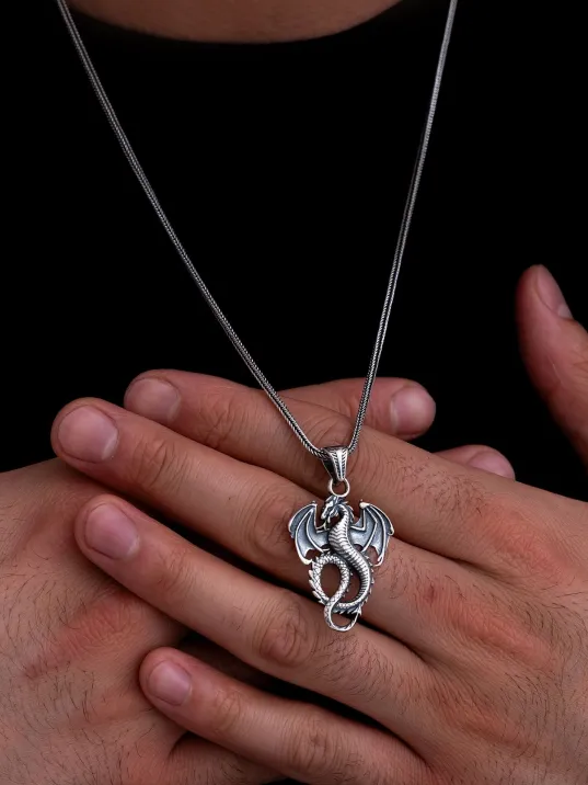 Erkek Gümüş Kolye - Game Of Thrones Ejderha Figürlü Gümüş Erkek Kolye