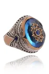 Anadolu Desenli Blue Topaz Aqua Marin Taşlı Yanı İşlemeli Erkek Gümüş Yüzük Anadolu Desenli Blue Topaz Aqua Marin Taşlı Yanı İşlemeli Erkek Gümüş Yüzük