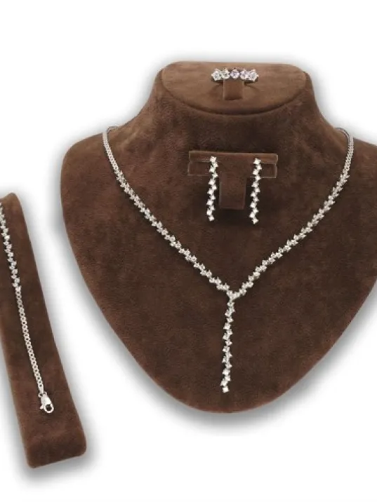 Alin Bayan Gümüş Su Yolu Set - Kolye, Bileklik, Küpe, Yüzük