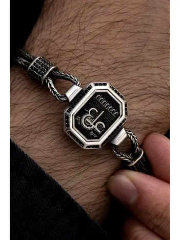 Erkek Gümüş Bileklik - Hz Ali Tılsımı Motifli Tilkikuyruğu Zincirli 925 Ayar Gümüş Bileklik