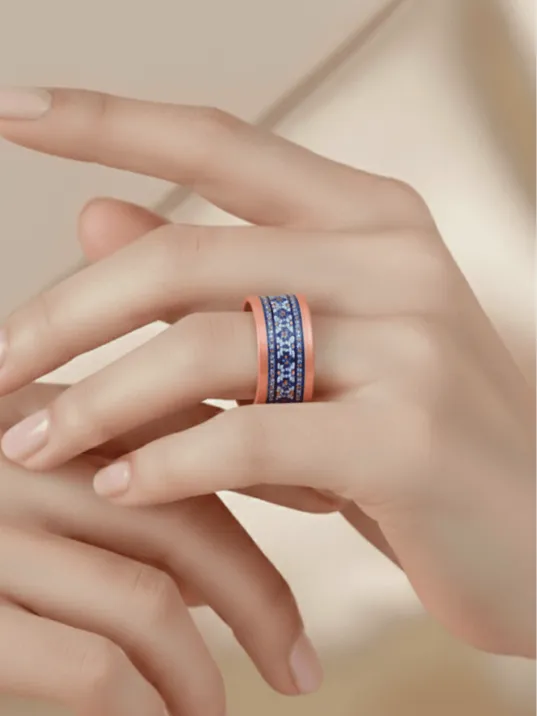 Kadın Bakır Bileklik Yüzük Set - Sabina Model Özel Baskı Metal Kutu Ve Kuvars Taşı Kadın Bakır Bileklik Yüzük Set - Sabina Model Özel Baskı Metal Kutu Ve Kuvars Taşı