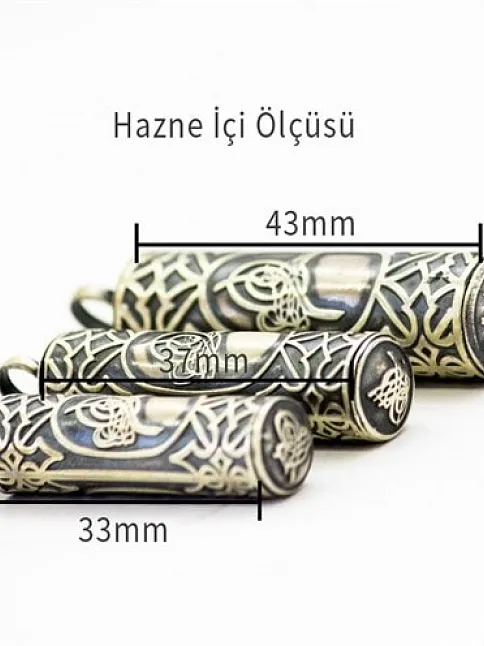 Erkek Gümüş Kolye -  Tuğralı Silindir Yuvarlak Gümüş Muska Haznesi Deri Kolye Hediyeli Orta