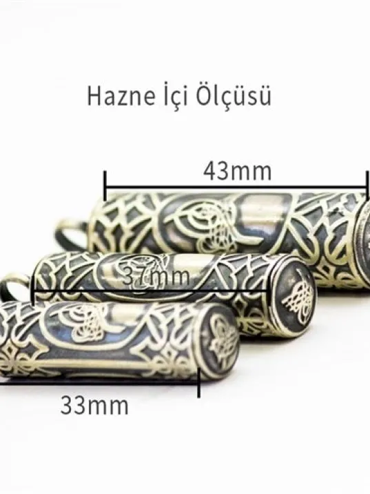 Erkek Gümüş Kolye -  Tuğralı Silindir Yuvarlak Gümüş Muska Haznesi Deri Kolye Hediyeli Orta