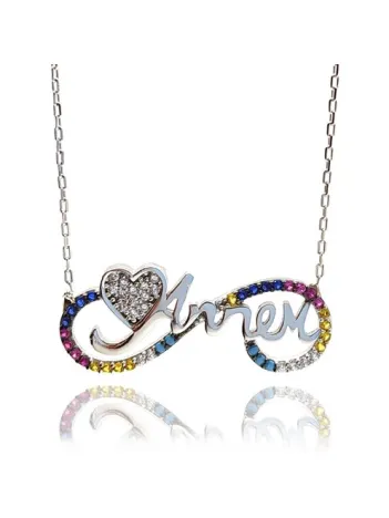 Mix Zirkon Taşlı Annem Sonsuzluk Bayan Gümüş Kolye