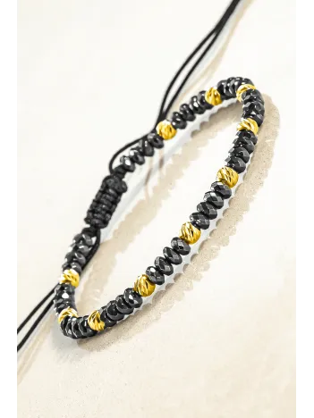 Kadın Erkek Gümüş Bileklik - Hematit Taşlı Gümüş Detaylı İnce Kibar Erkek Kadın Bileklik