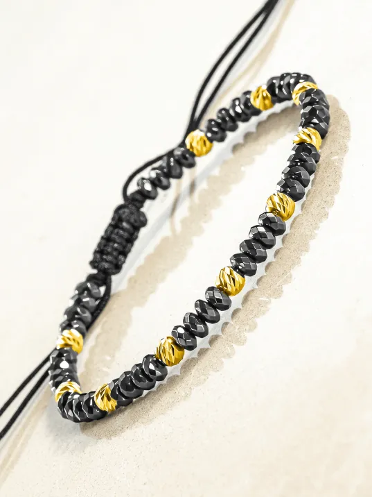 Kadın Erkek Gümüş Bileklik - Hematit Taşlı Gümüş Detaylı İnce Kibar Erkek Kadın Bileklik