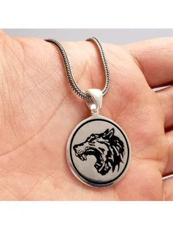 Bozkurt Figürlü Erkek Gümüş Kolye Zincir