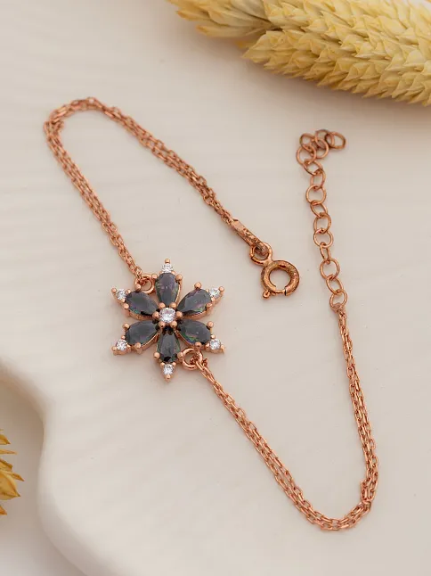 Kadın Gümüş Bileklik - Mistik Topaz Taşlı Çiçek Model Rose Kadın Gümüş Bileklik
