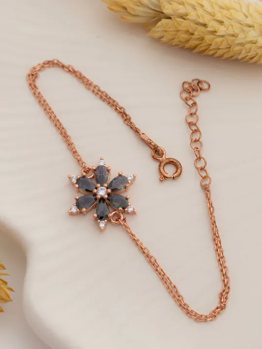 Kadın Gümüş Bileklik - Mistik Topaz Taşlı Çiçek Model Rose Kadın Gümüş Bileklik
