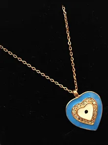 Mavi Nazar Boncuklu Kalp Bayan Gümüş Kolye Orta Boy