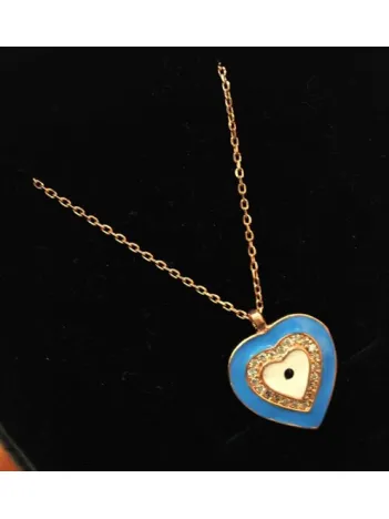 Mavi Nazar Boncuklu Kalp Bayan Gümüş Kolye Orta Boy Mavi Nazar Boncuklu Kalp Bayan Gümüş Kolye Orta Boy