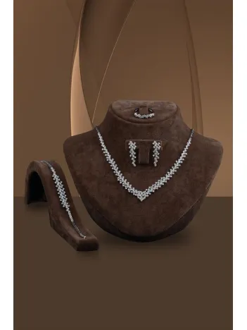 Arın Bayan Zirkon Taşlı Gümüş Su Yolu Set - Kolye, Bileklik, Küpe, Yüzük