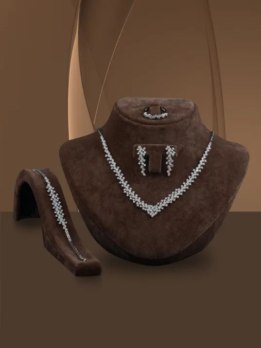 Arın Bayan Zirkon Taşlı Gümüş Su Yolu Set - Kolye, Bileklik, Küpe, Yüzük