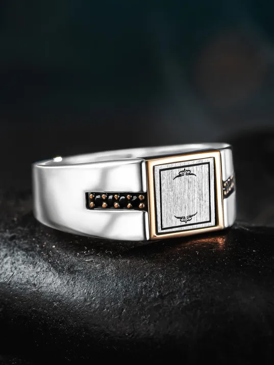 Erkek Gümüş Yüzük - Harf Yazılabilir Zirkon Taşlı Erkek Yüzük