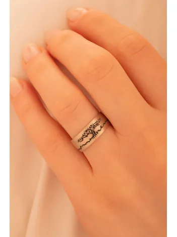 Hayat Ağacı Kadın Erkek Gümüş Tek Alyans Yüzük