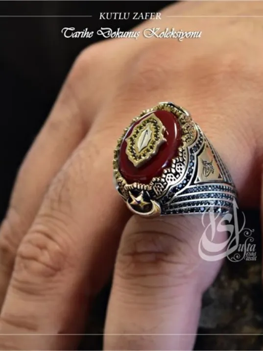 İslam Usta Tasarımı Kutlu Zafer Elif Yazılı Gümüş Erkek Yüzük